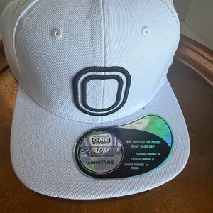 White Snapback Hat with Black Embroidered Logo Overtime Hat